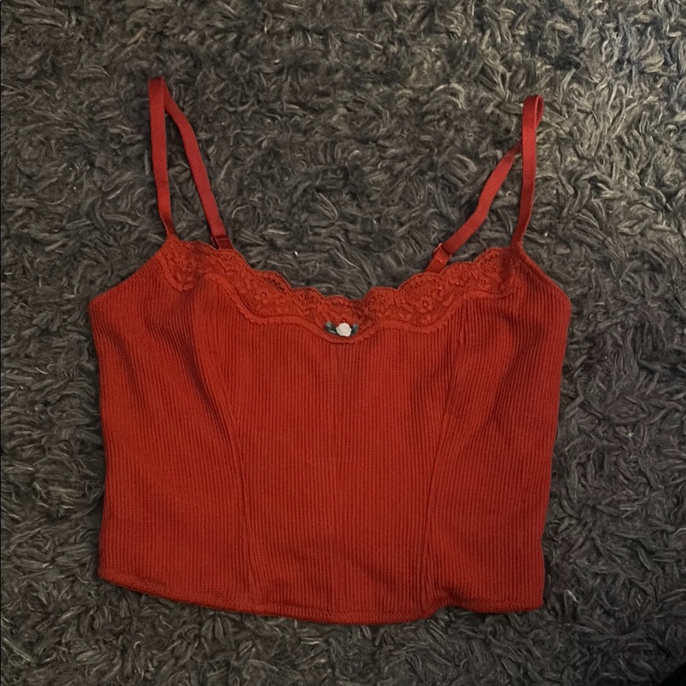 Red Lace Trim Cami Top
